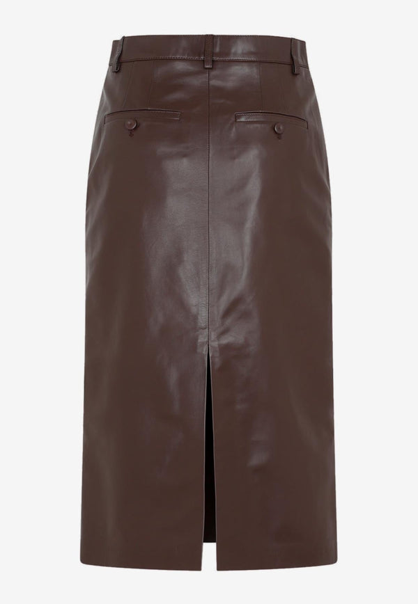 Straight Leather Midi Skirt