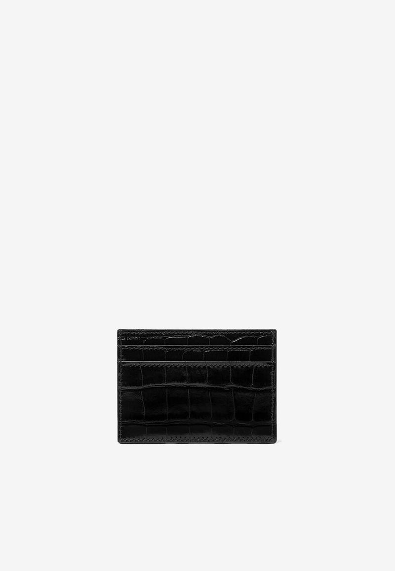 Greca Goddess Cardholder in Croc-Embossed Leather