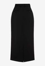 Wool Midi Tuxedo Pencil Skirt