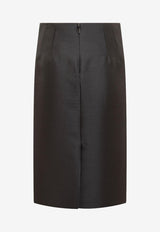 Pencil Wool Silk Midi Skirt