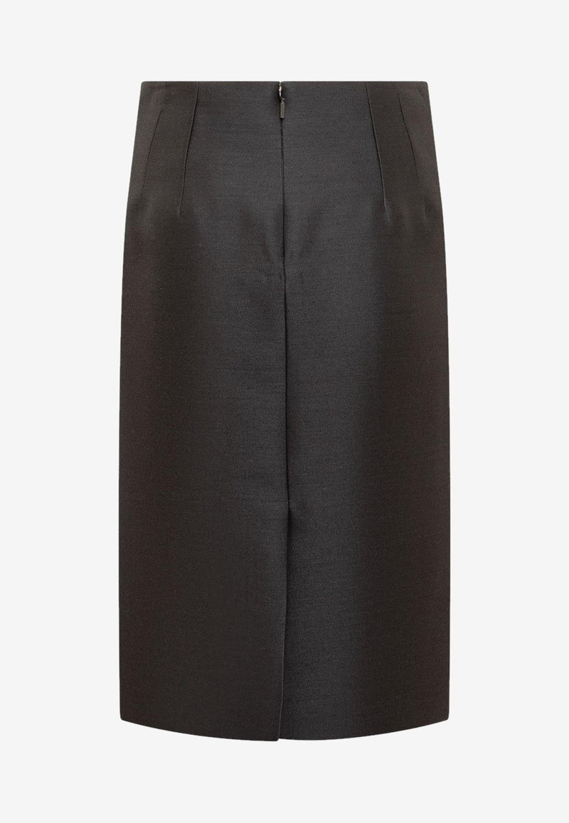 Pencil Wool Silk Midi Skirt