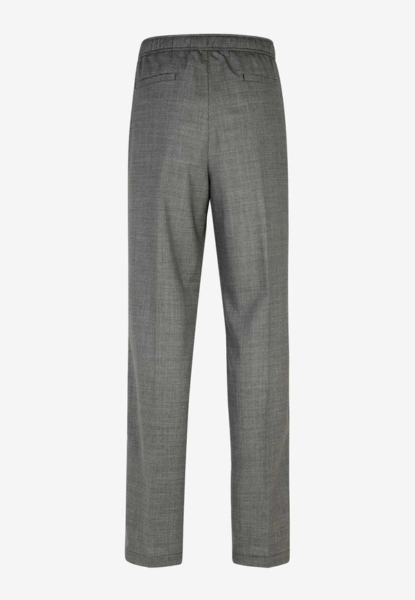 Tapered-Leg Houndstooth Wool Pants