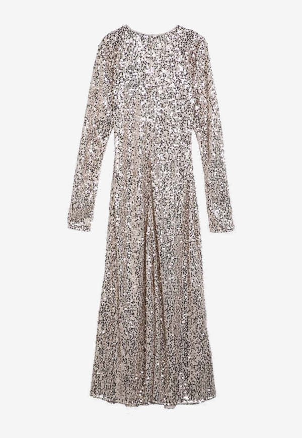 Long-Sleeved Sequined Maxi Dress