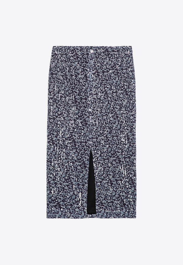 All-Over Print Sequined Midi Skirt