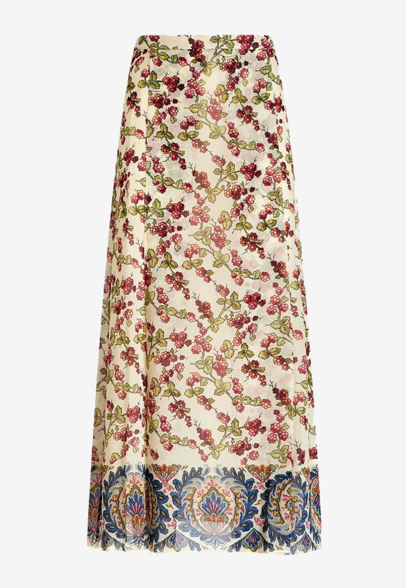 Berry Print Midi Skirt in Silk