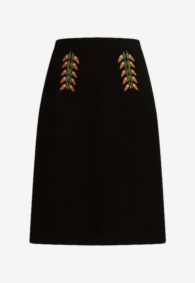 Foliage Embroidered Sheath Skirt