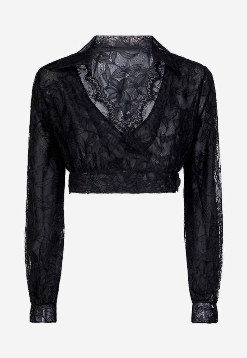 Long-Sleeved Cropped Lace Top