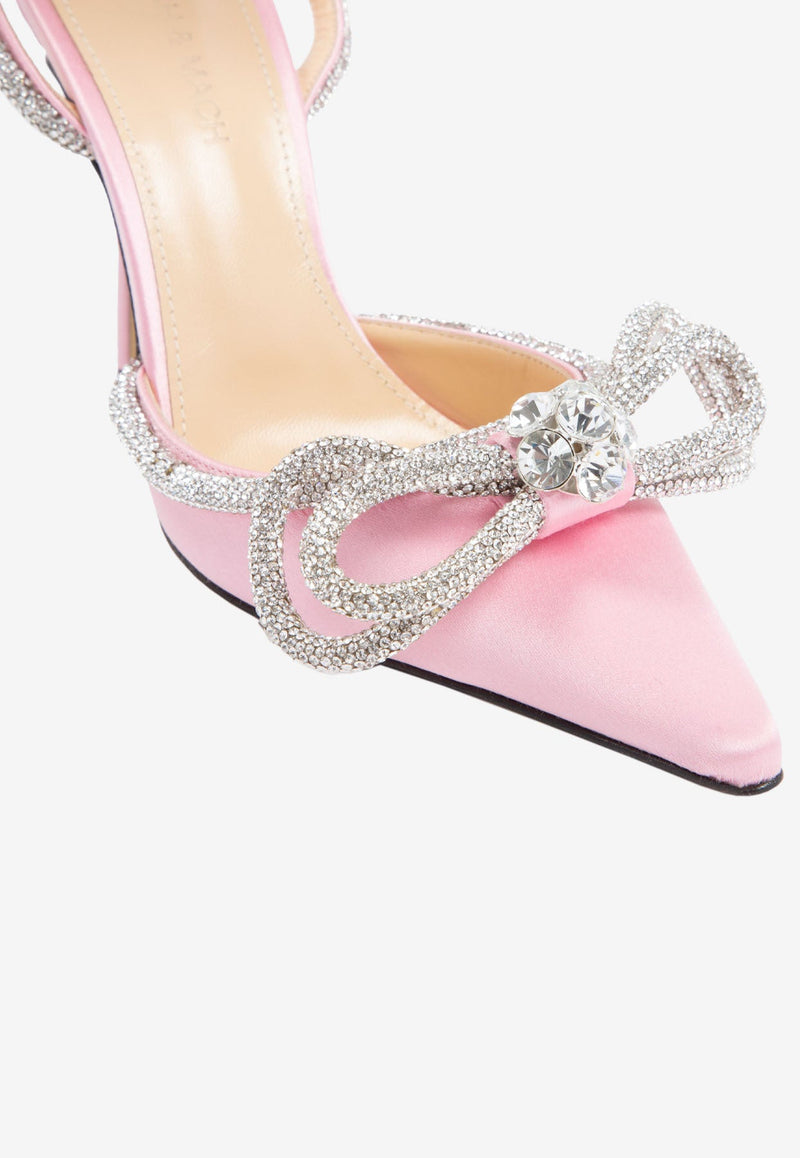 110 Double Bow Crystal-Embellished Satin Pumps