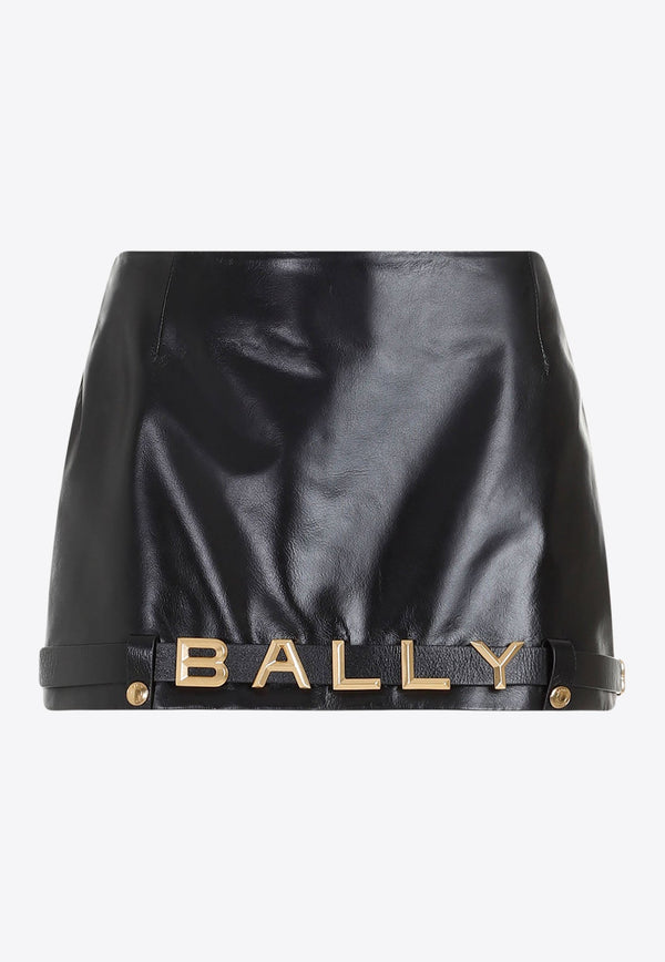 Logo-Plaque Leather Mini Skirt