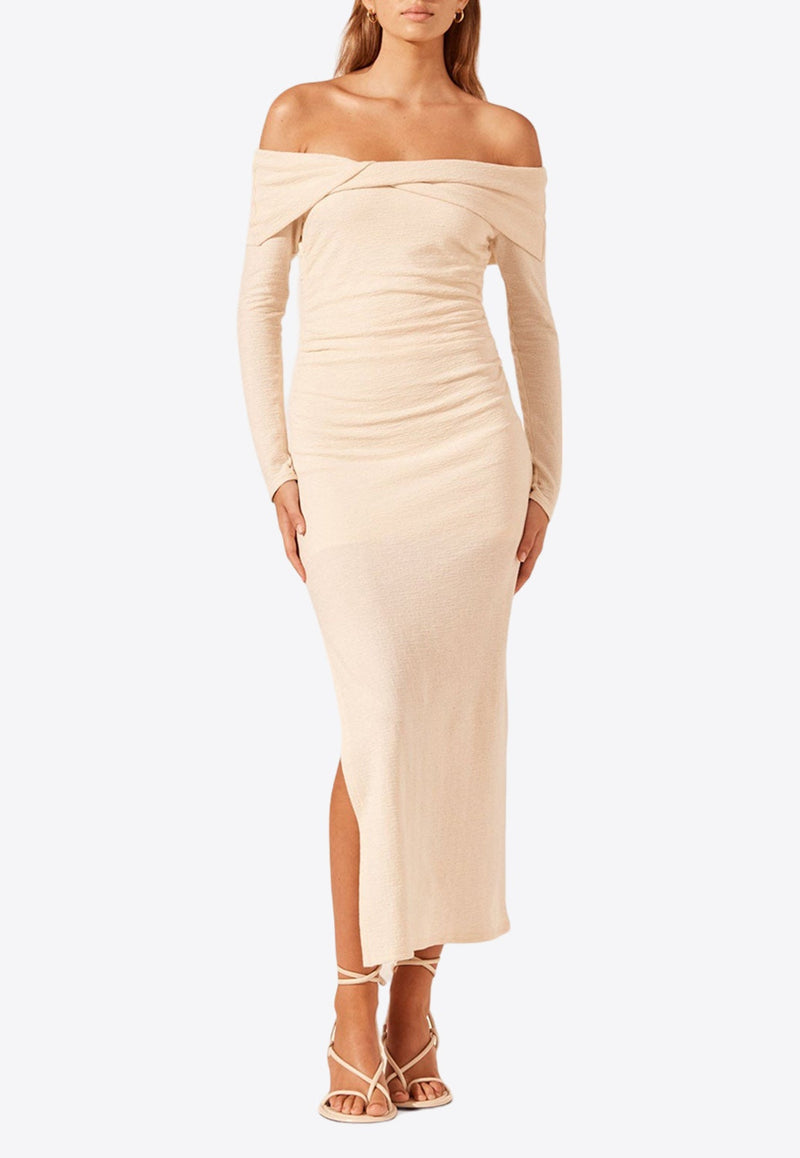 Beau Off Shoulder Twist Front Midi Dress