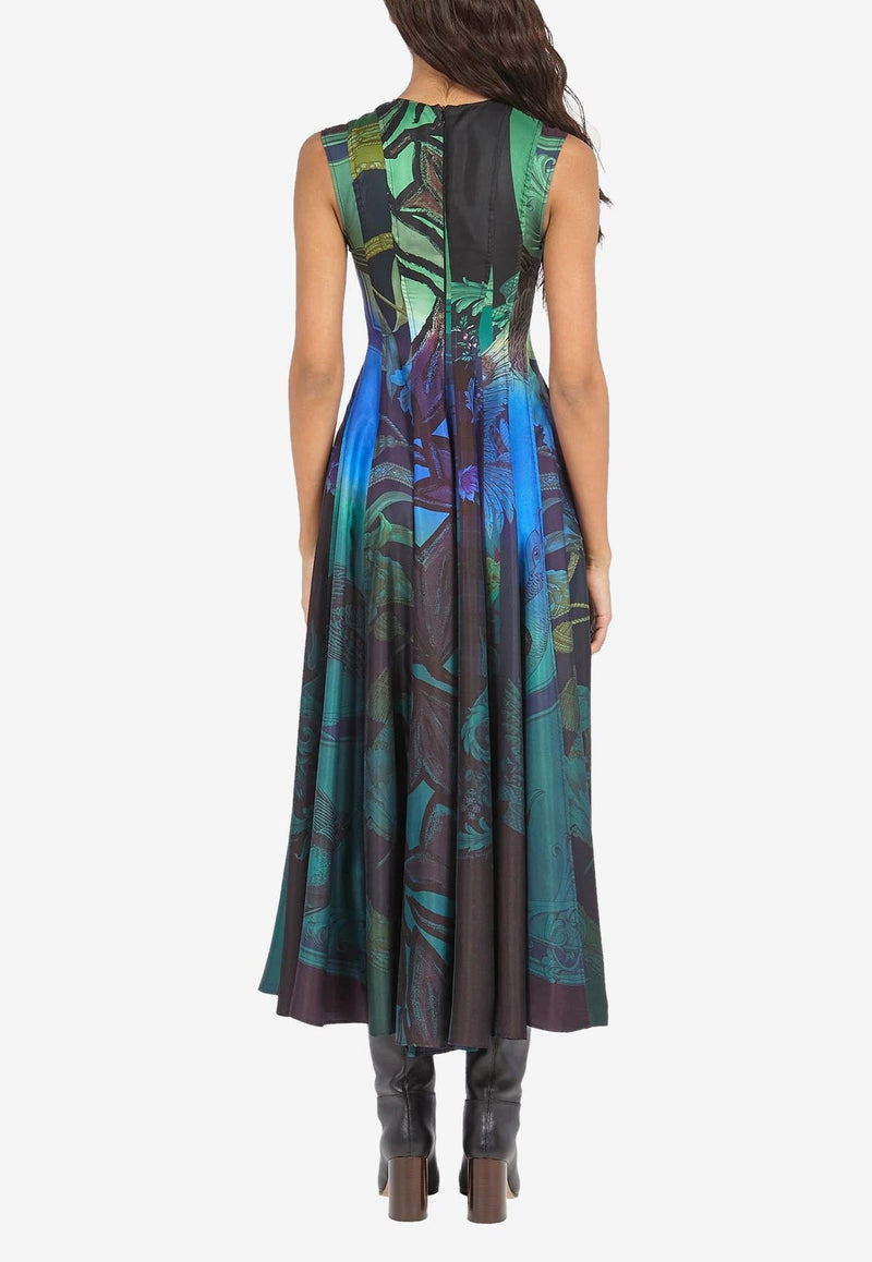 Hand-Printed Silk Midi Dress