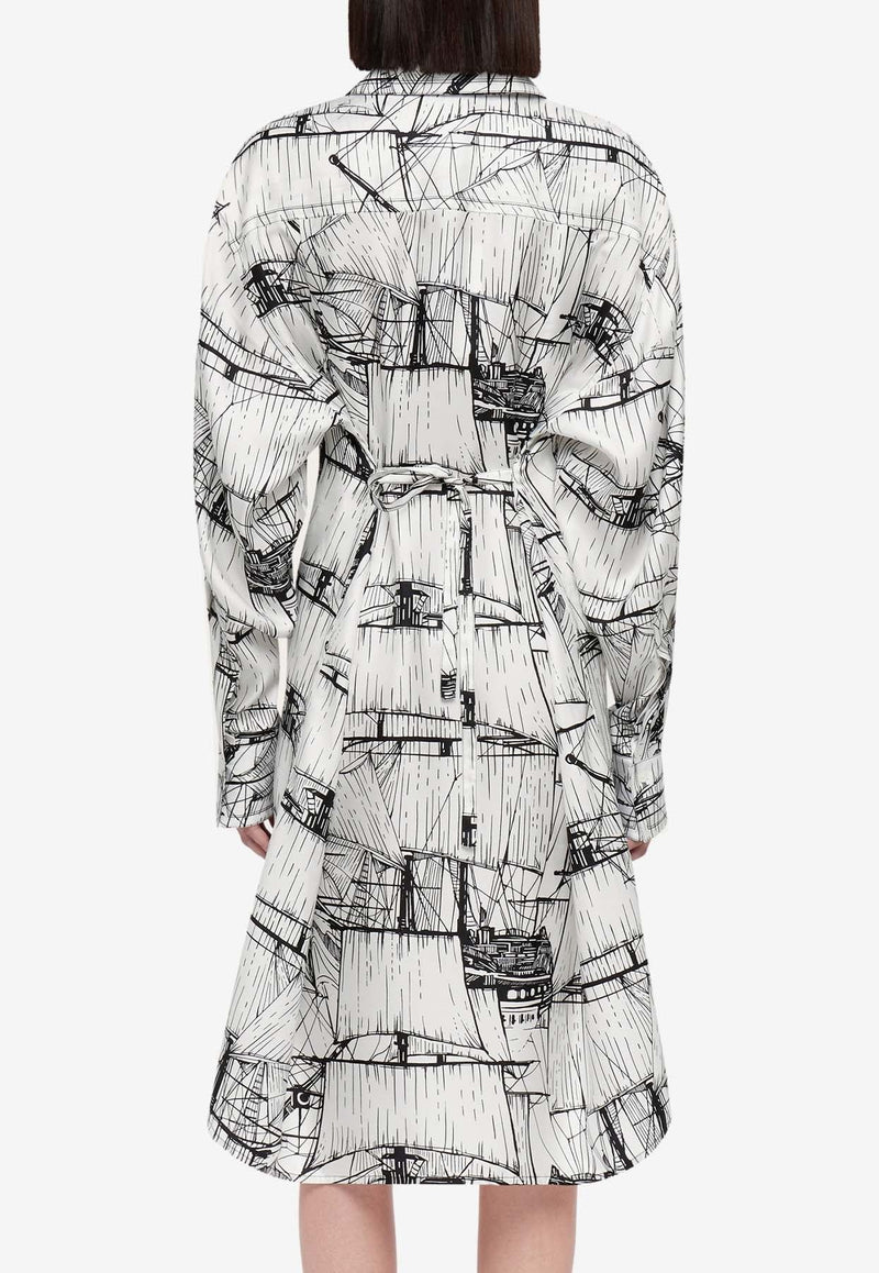 Veliero Print Silk Shirt Dress