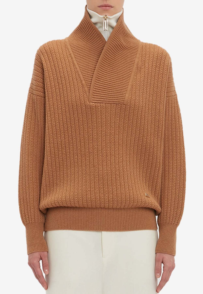 Shawl-Neck Knitted Sweater