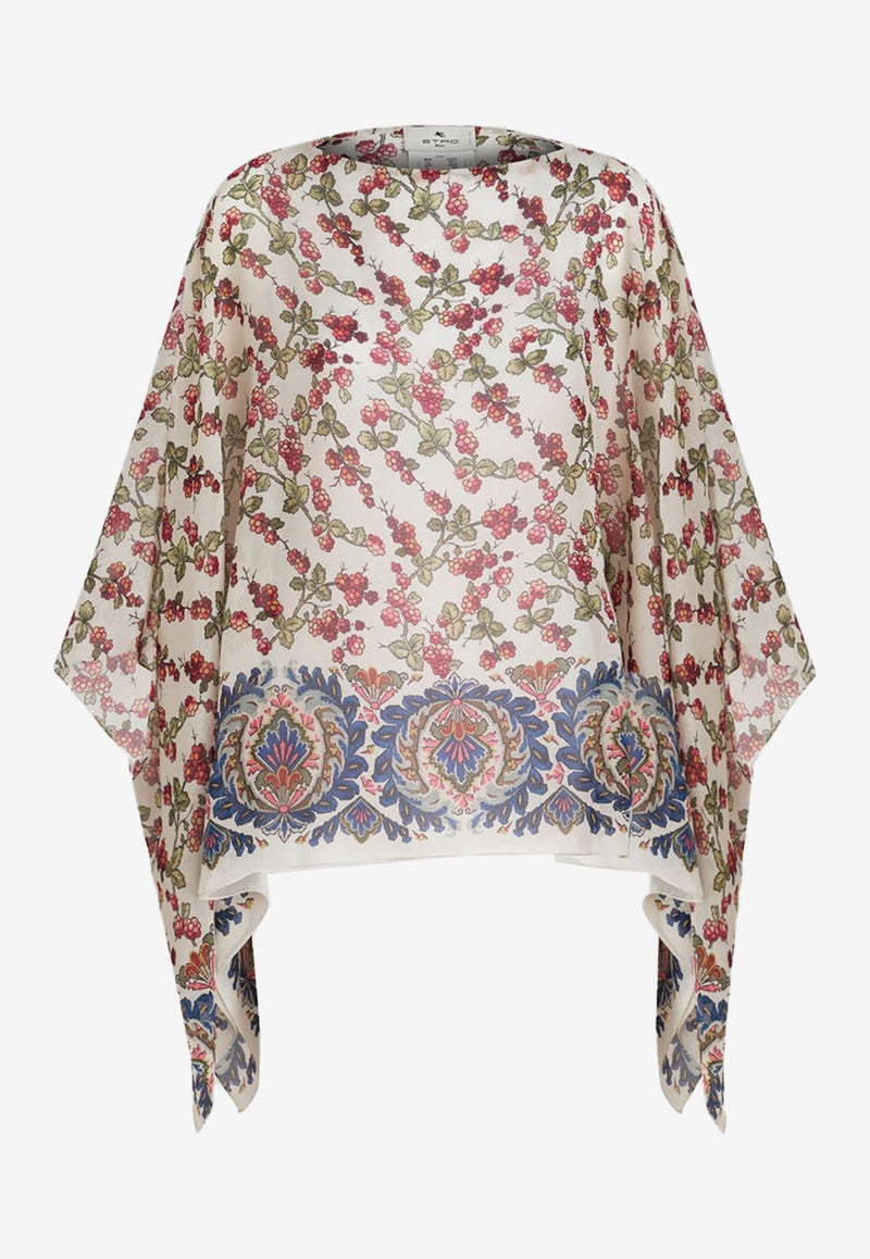 Berry Print Silk Poncho