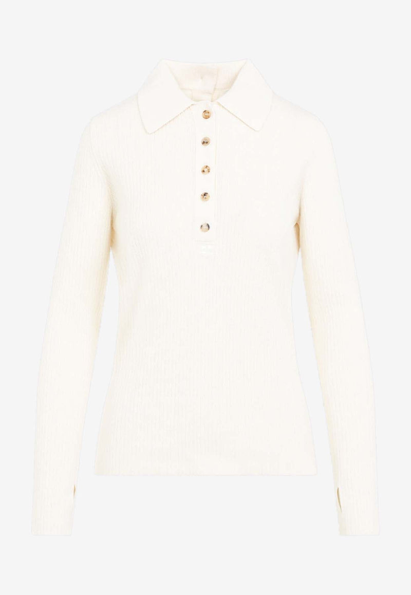 Long-Sleeved Polo Knit Top