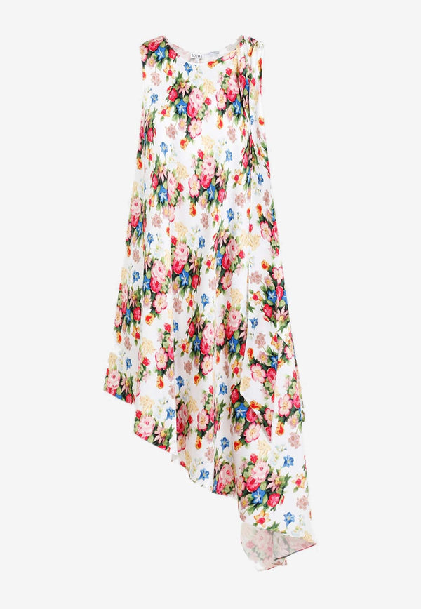 Floral Print Asymmetric Midi Dress