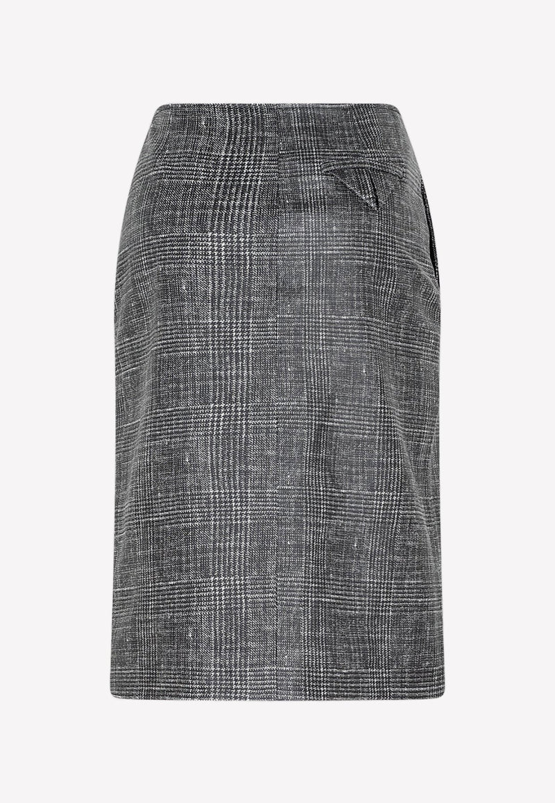 Check Print Midi Leather Skirt