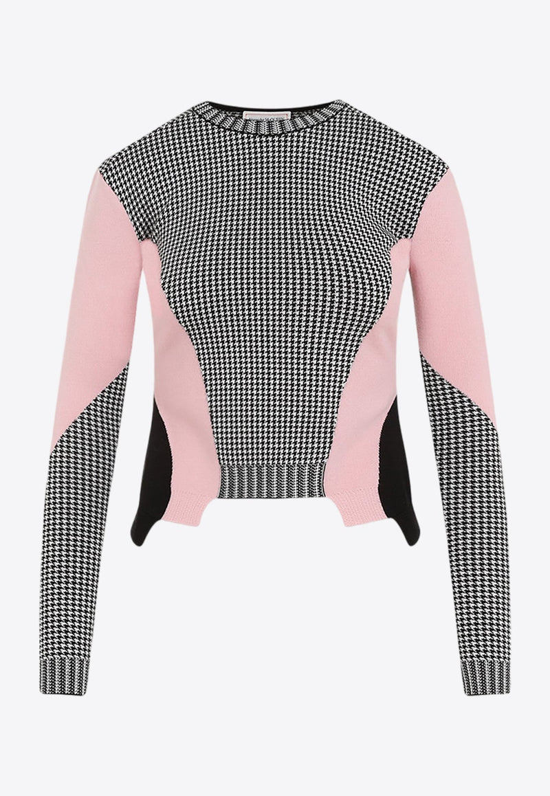 Houndstooth-Panels Wool Sweater