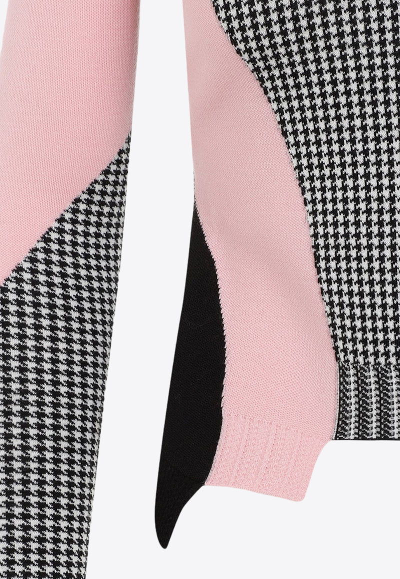 Houndstooth-Panels Wool Sweater