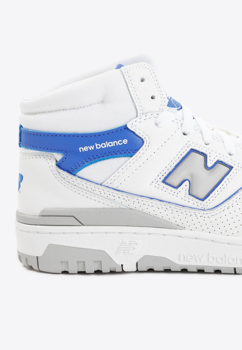 650 High-Top Sneakers in White with Marine Blue and Angora