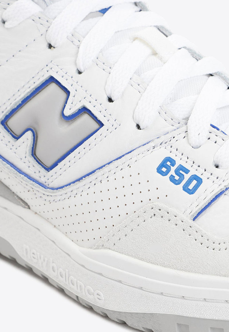 650 High-Top Sneakers in White with Marine Blue and Angora