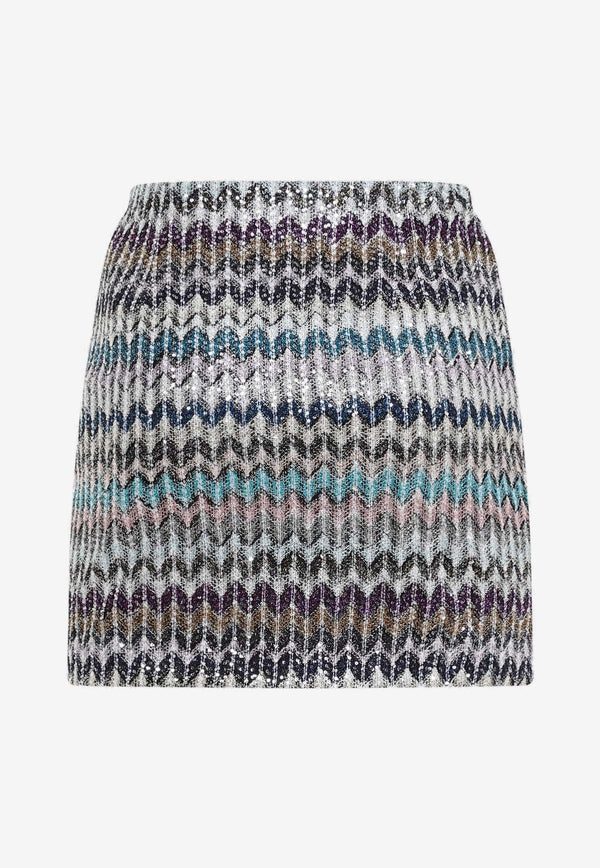 Zig-Zag Sequin-Embellished Mini Skirt