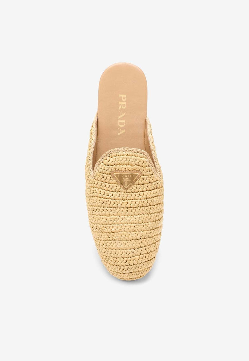 Logo Appliqué Woven Crochet Flat Mules