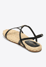 Triangle Logo Raffia and Leather Flat Sandals