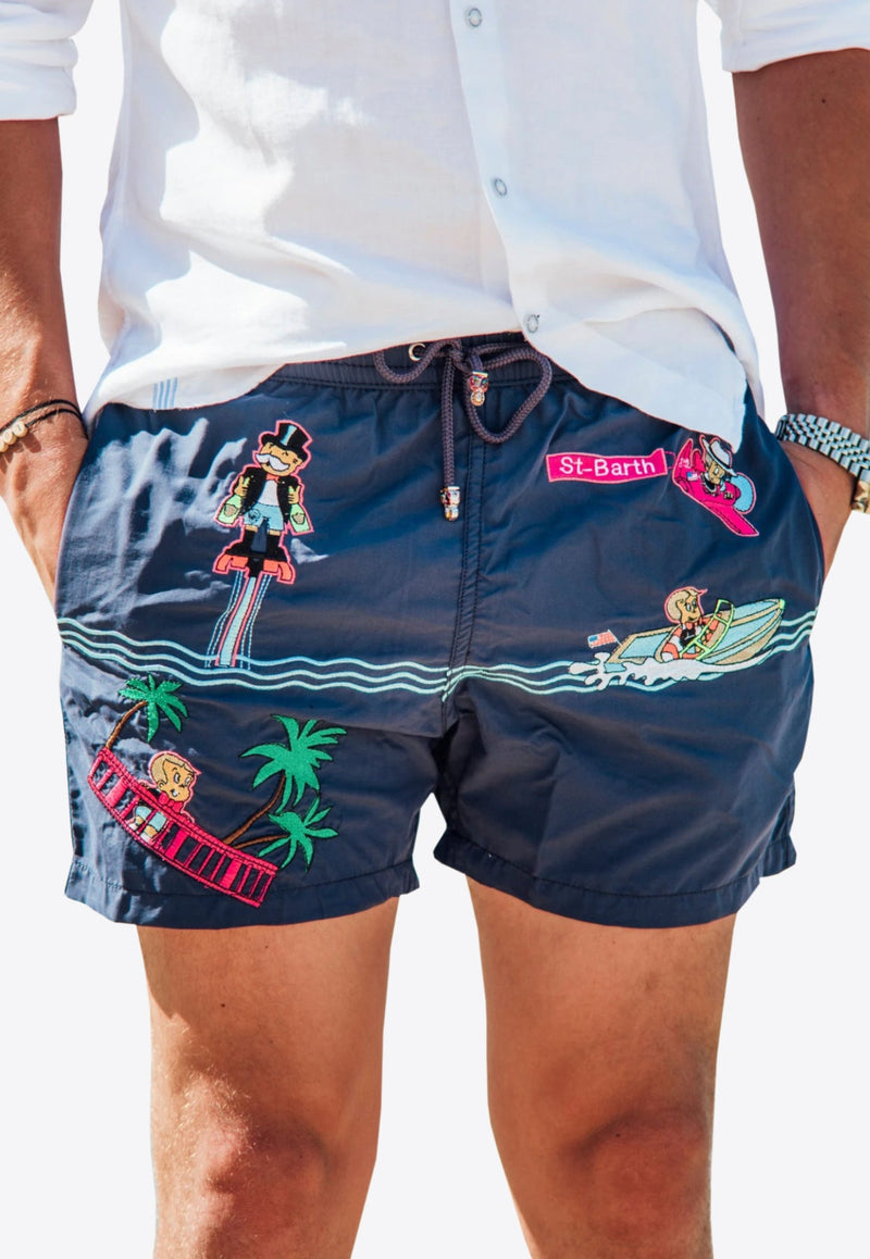 All-Over Saint-Barth Embroidered Swim Shorts