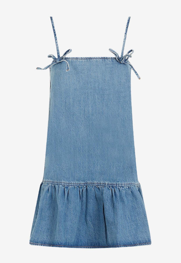 Bow-Strap Denim Mini Dress