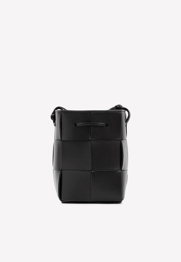 Cassette Mini Black leather bucket bag