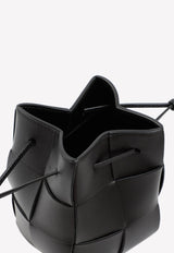 Cassette Mini Black leather bucket bag