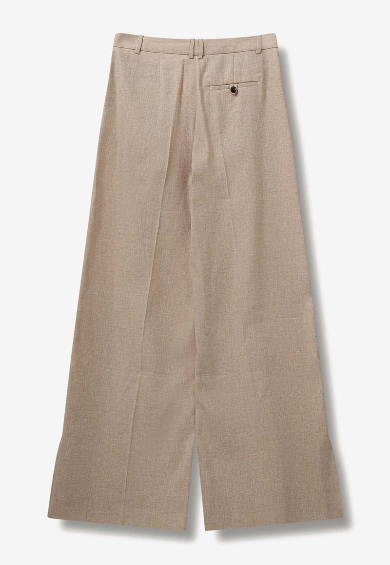 Lino Wide-Leg Pleated Pants