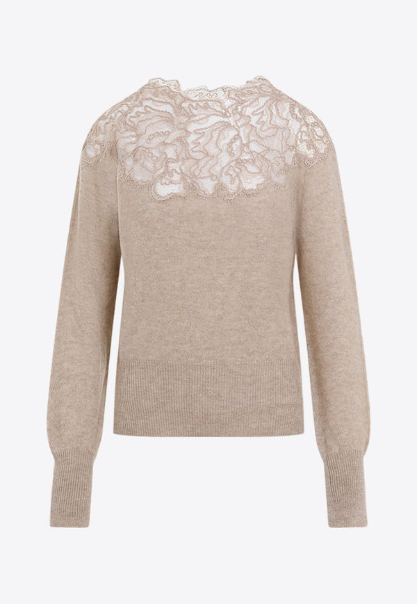 Lace-Panel Cashmere Sweater