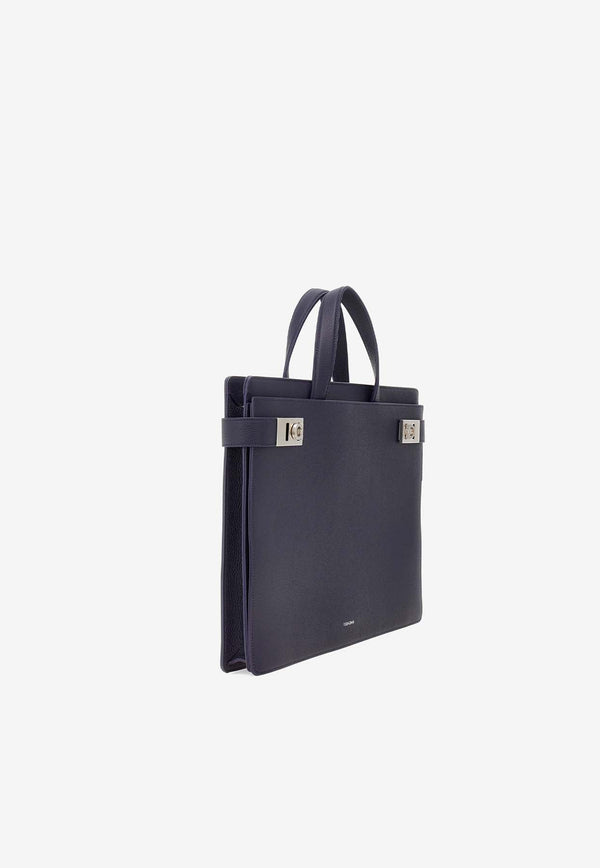 Twins Slim Gancini Briefcase in Grained Leather