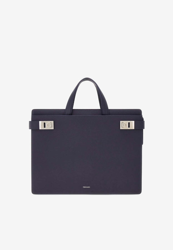 Twins Slim Gancini Briefcase in Grained Leather