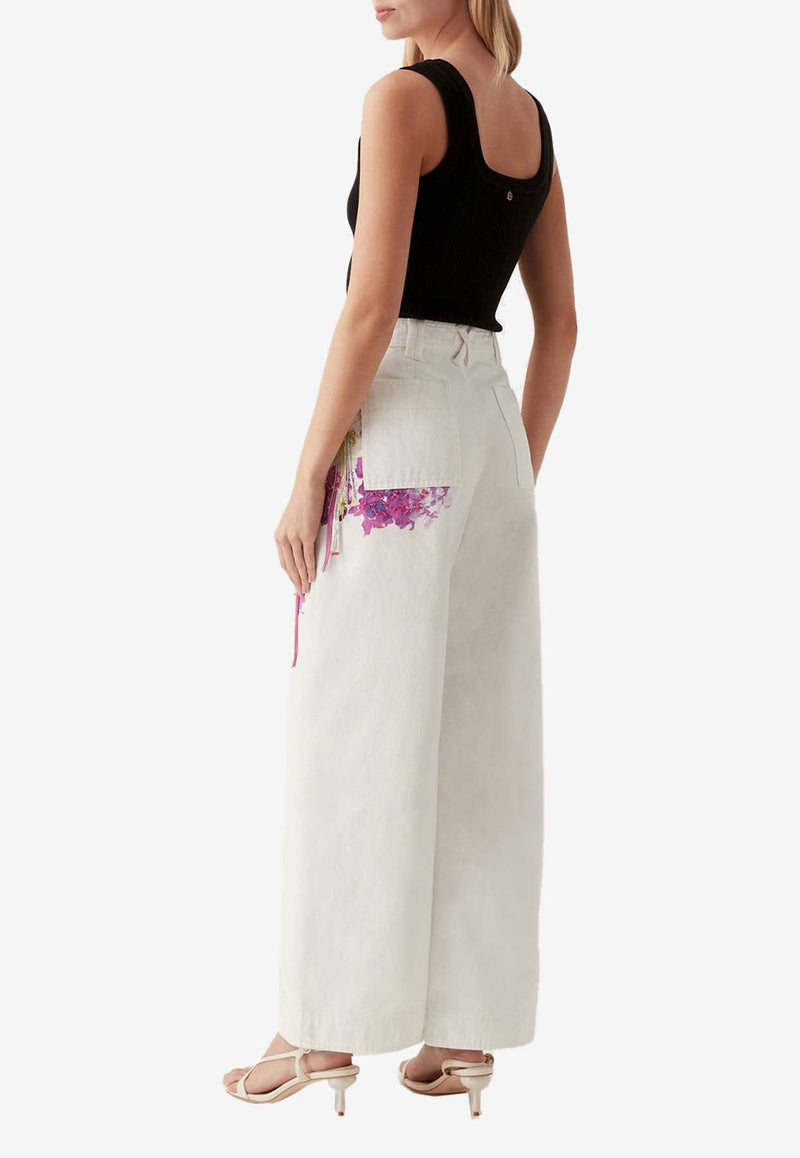 Flora Detail Wide Leg Jeans