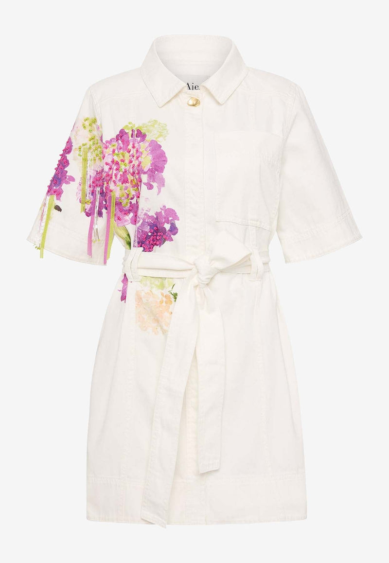 Floral Denim Mini Shirt Dress