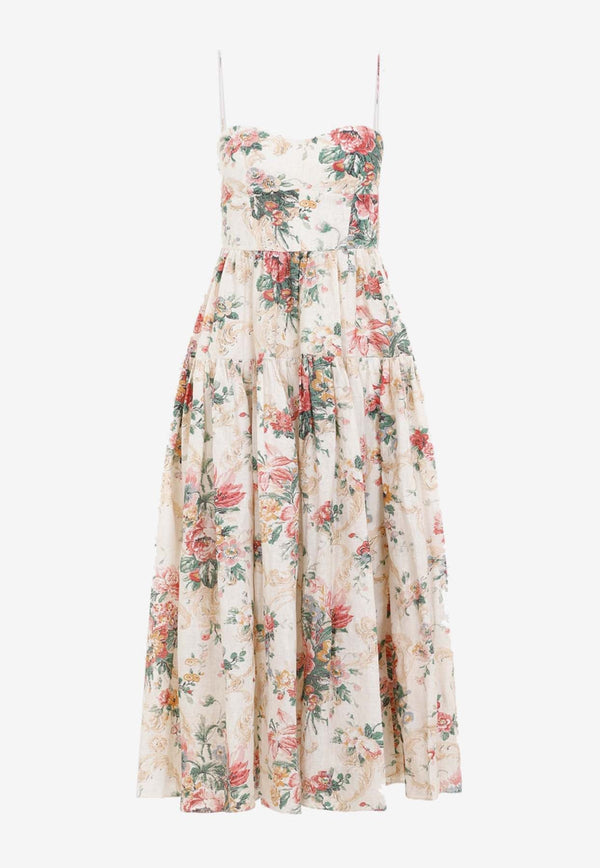 Floral Midi Dress in Linen