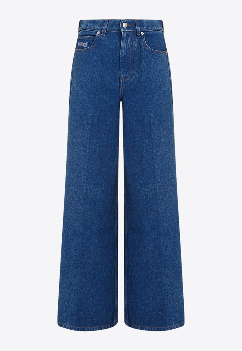 Logo-Embroidered Wide-Leg Jeans