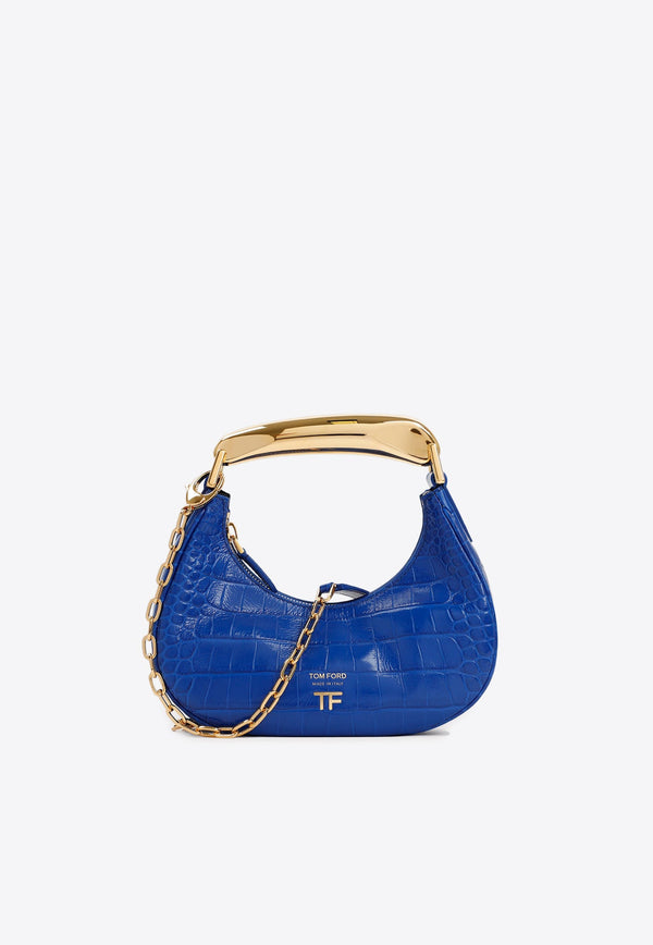 Bianca Hobo Shoulder Bag in Croc-Embossed Leather