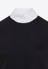 Shirt-Collar Striped Mini Wool Dress