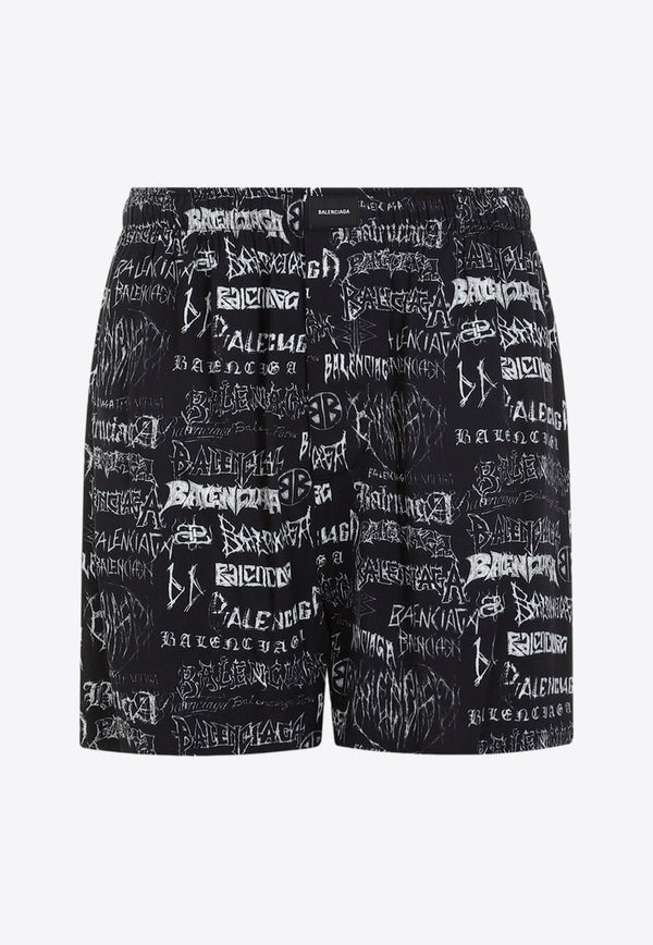 All-Over Graffiti Logo Pajama Shorts
