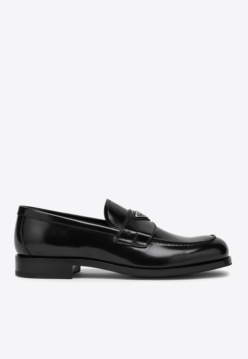 Brushed Leather Logo Loafers