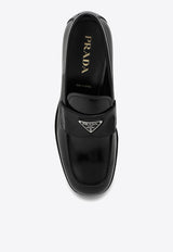 Brushed Leather Logo Loafers