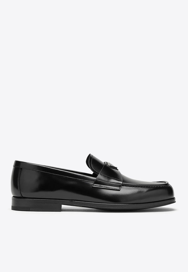 Brushed Leather Logo Loafers