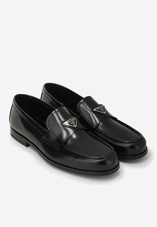 Brushed Leather Logo Loafers