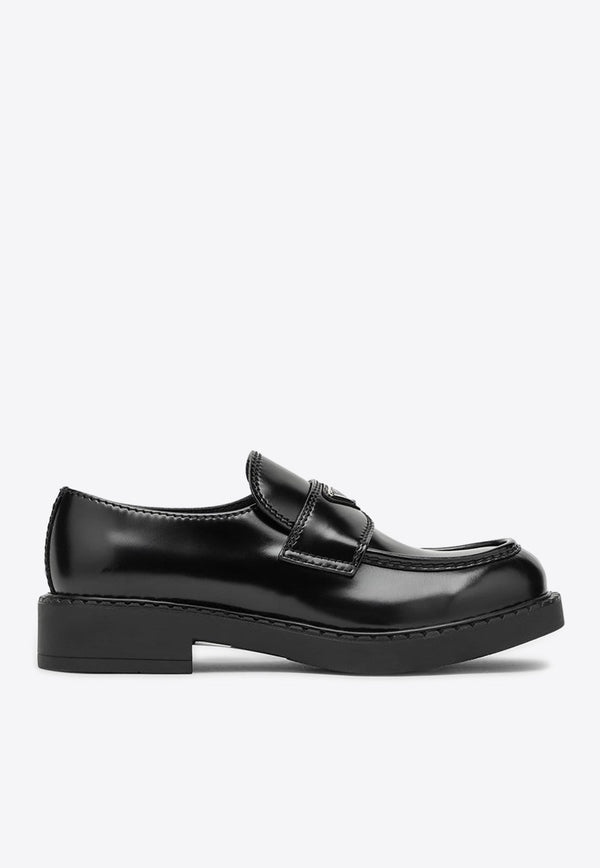 Brushed Leather Logo Loafers