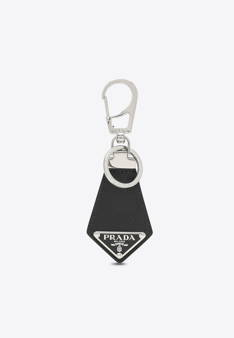 Triangle Logo Saffiano Leather Keychain