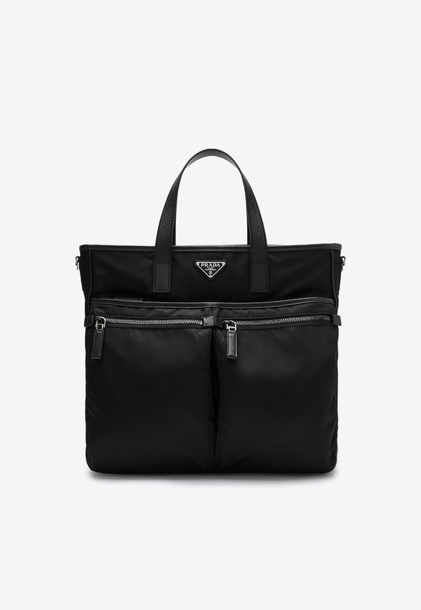 Re-Nylon and Saffiano Leather Tote Bag